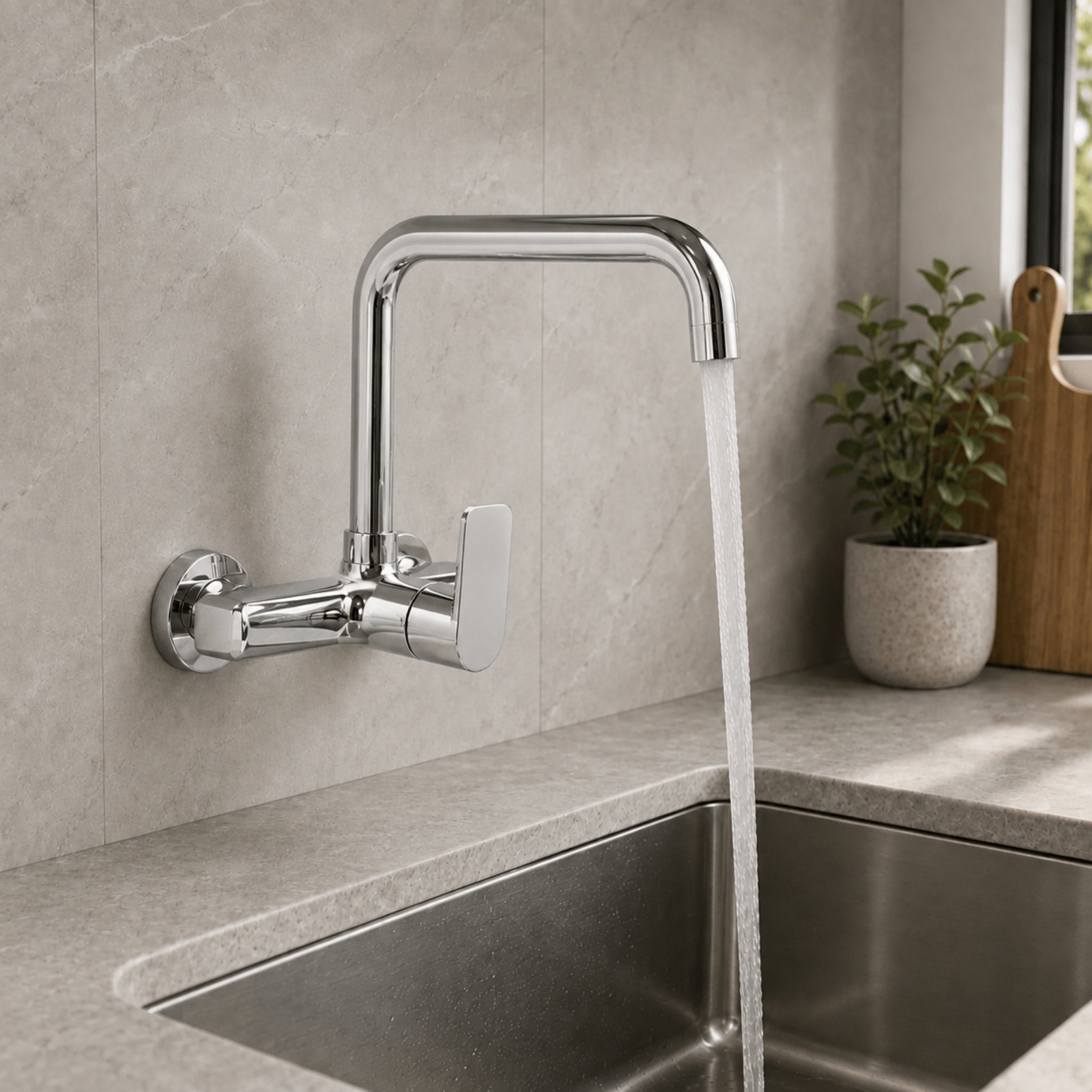Grifería de pared para cocina - Plata y Negro