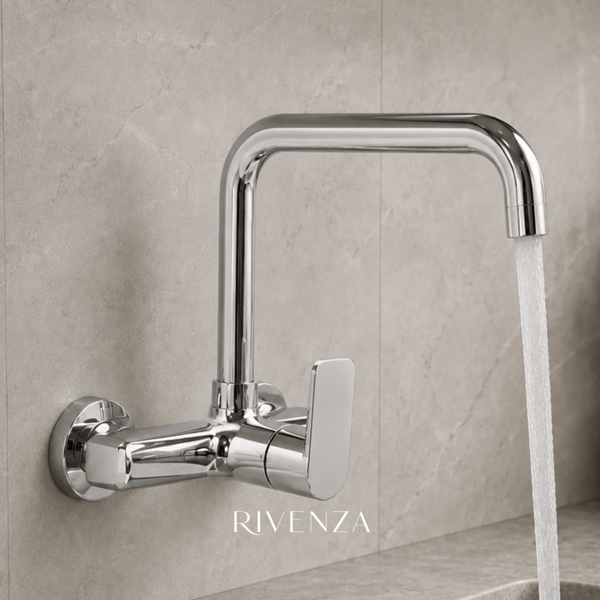 Grifería de pared para cocina - Plata y Negro