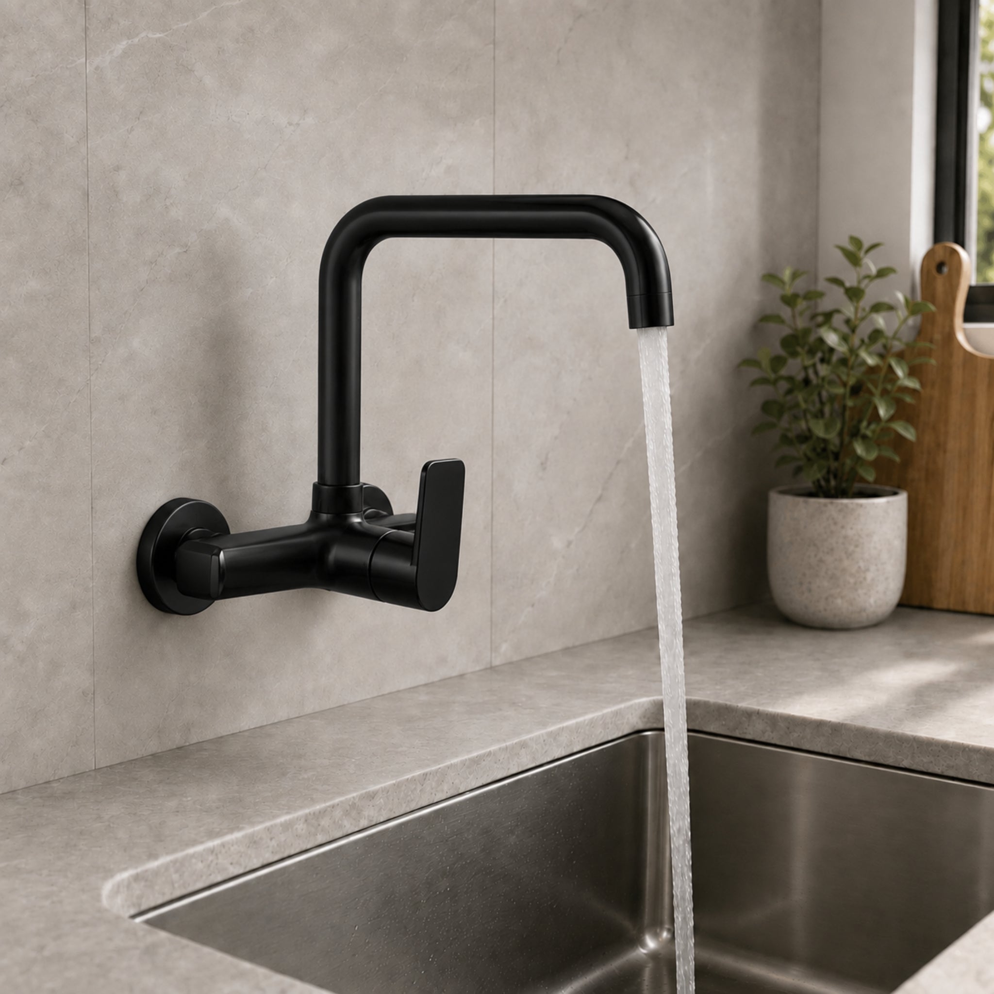 Grifería de pared para cocina - Plata y Negro