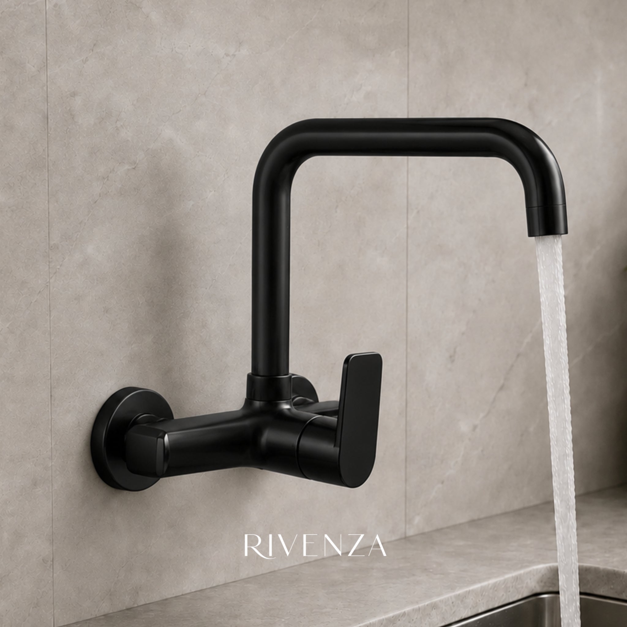 Grifería de pared para cocina - Plata y Negro