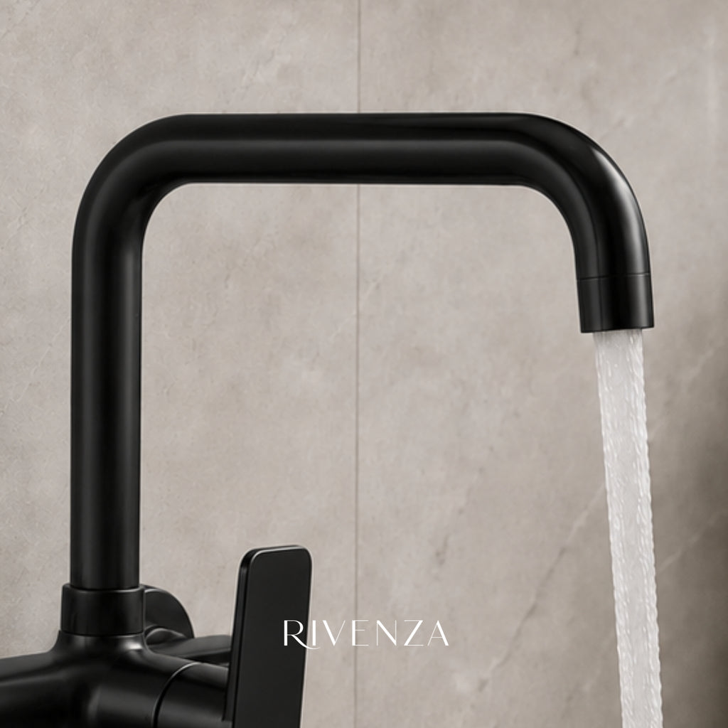 Grifería de pared para cocina - Plata y Negro