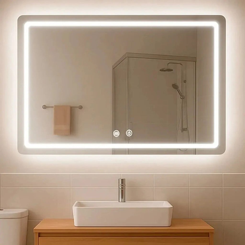 Espejo LED rectangular táctil con antivaho