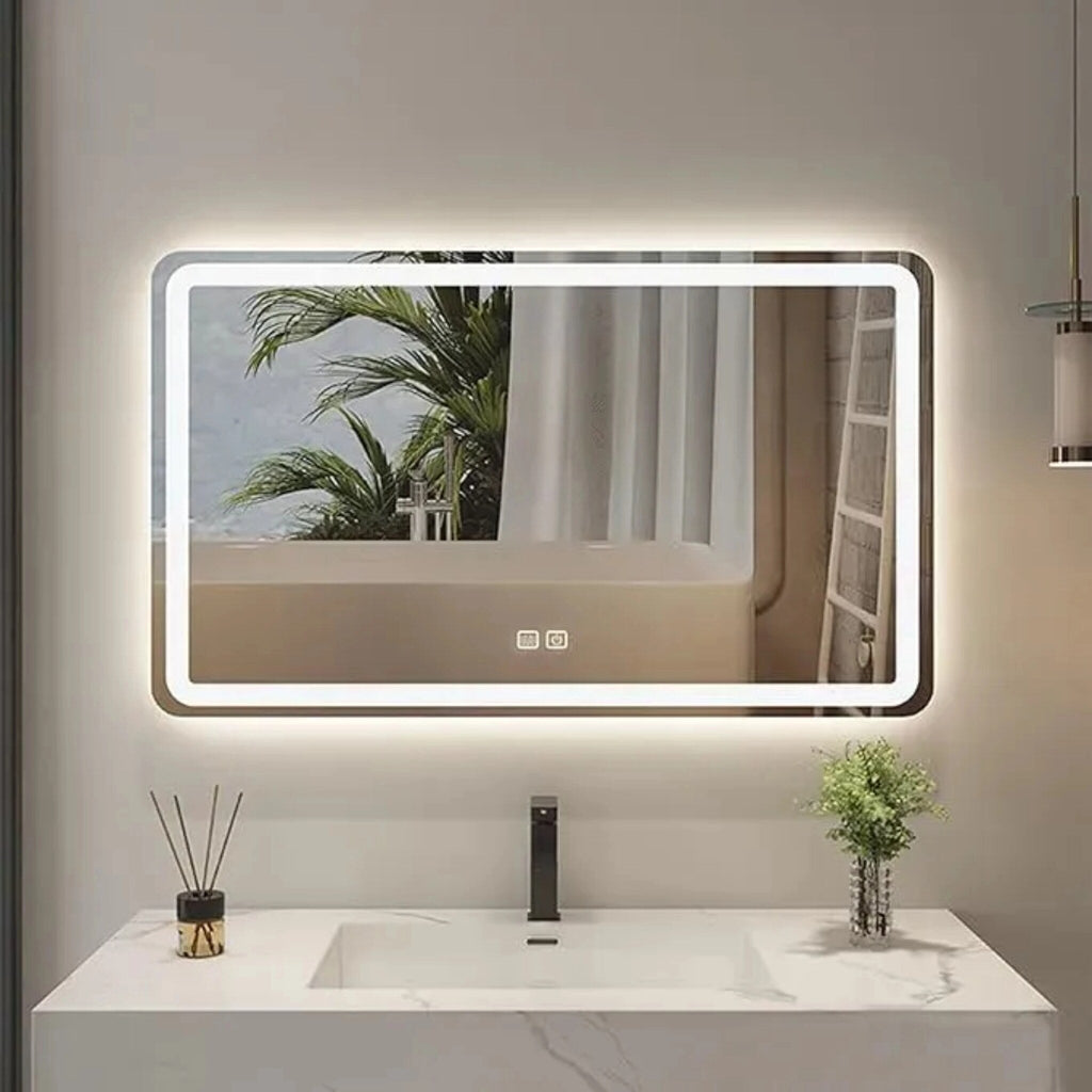 Espejo LED rectangular táctil con antivaho