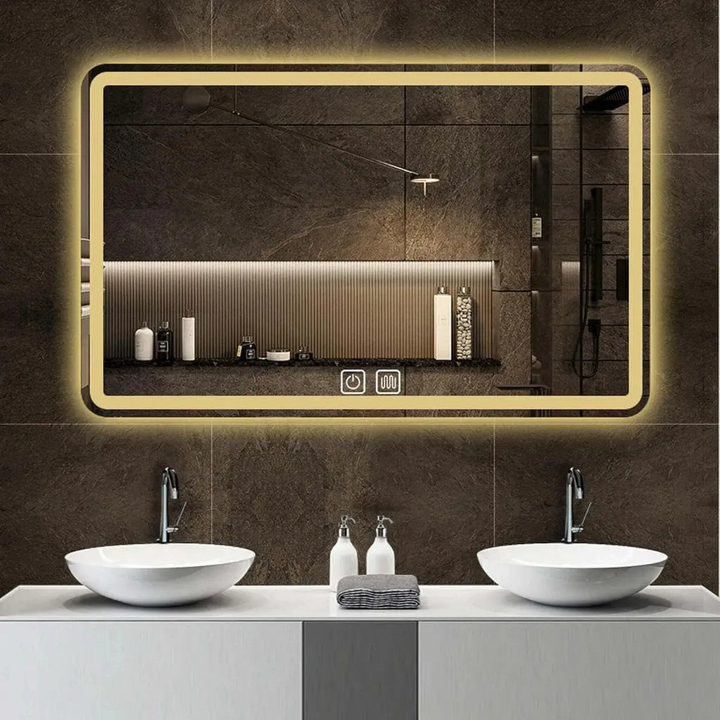 Espejo LED rectangular táctil con antivaho