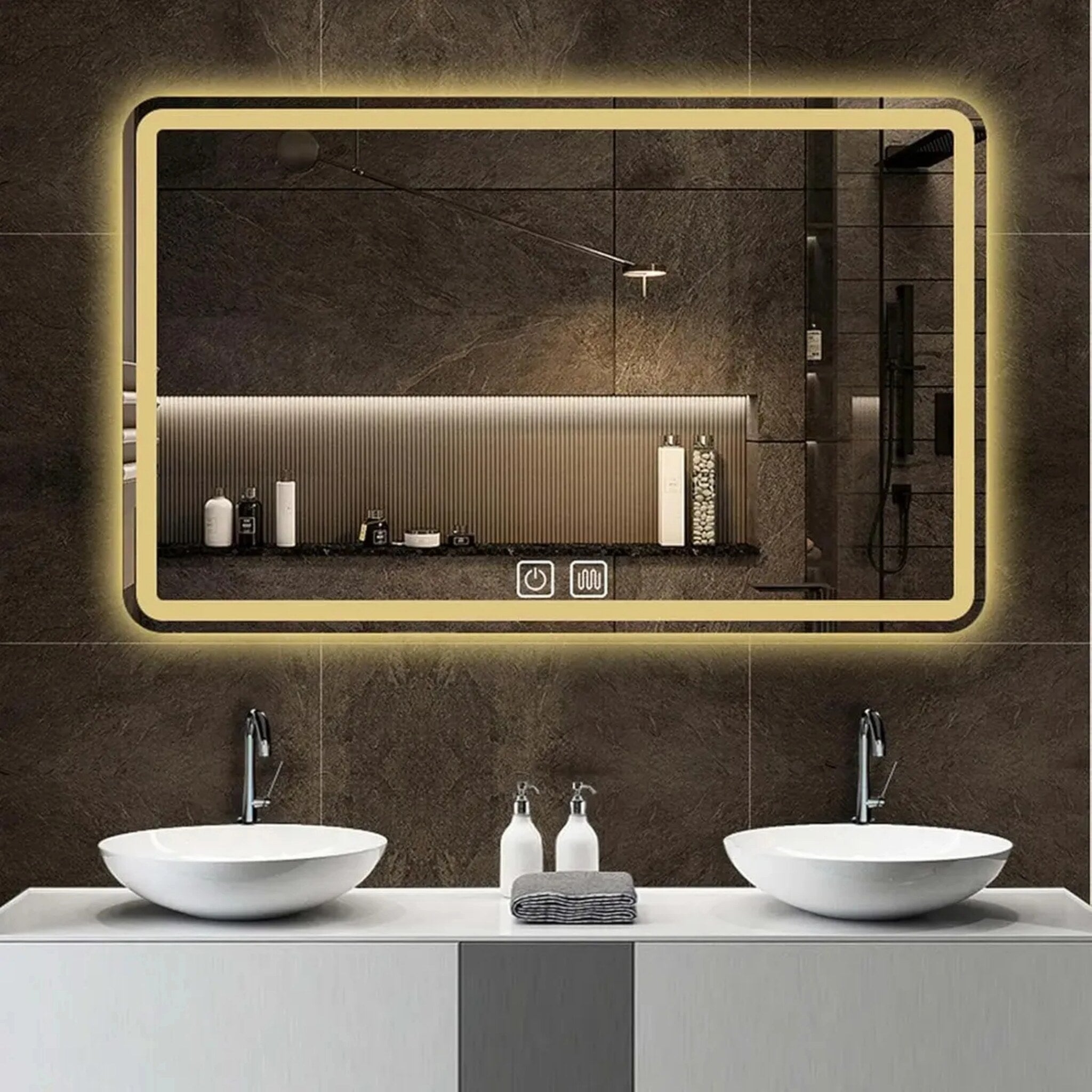 Espejo LED rectangular táctil con antivaho