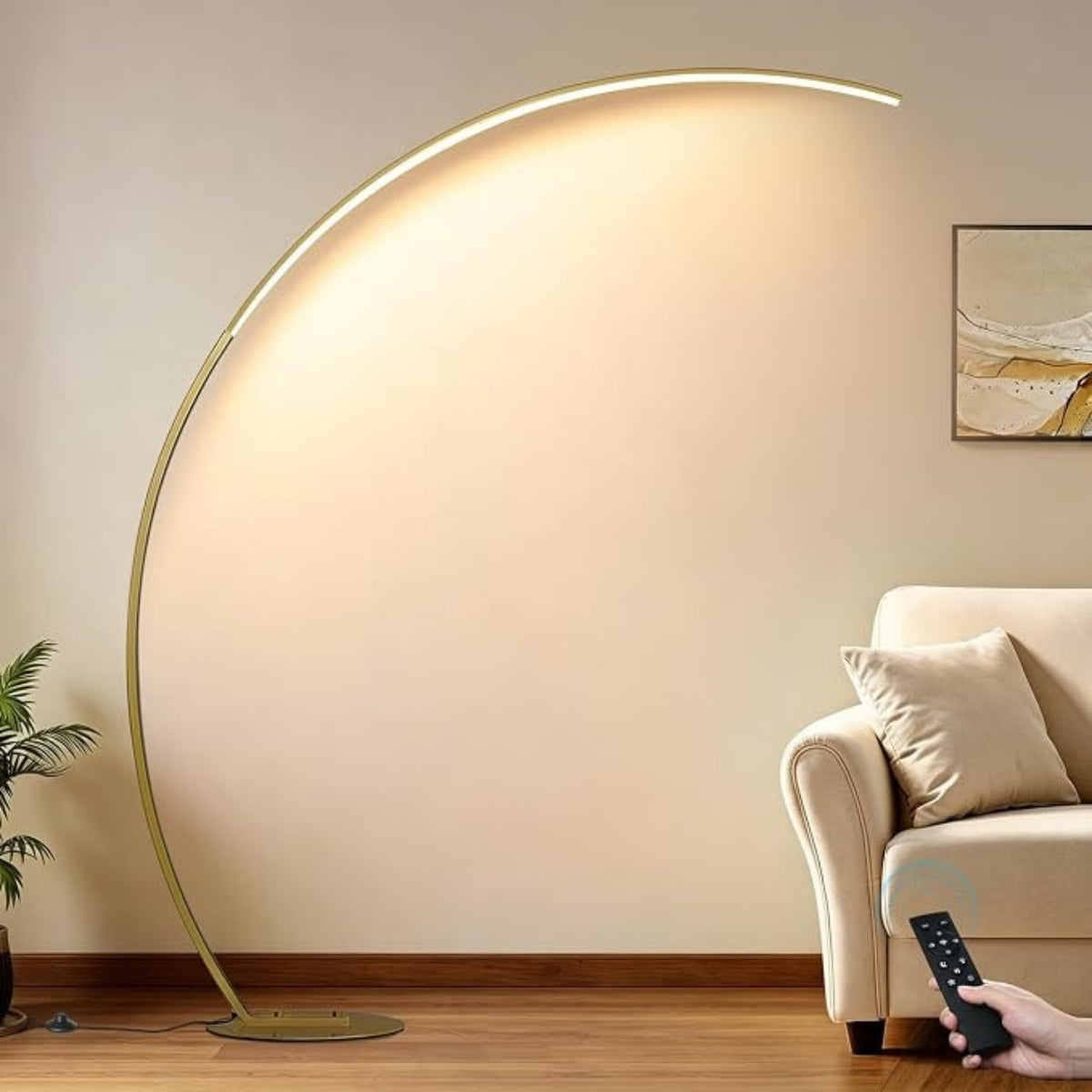 Lampara de Pie Curva Dorada Led Tricolor | RVZ-258