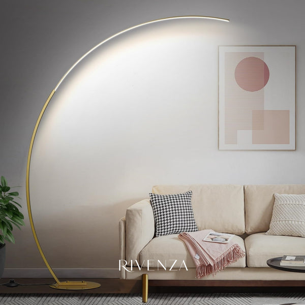 Lampara de Pie Curva Dorada Led Tricolor | RVZ-258