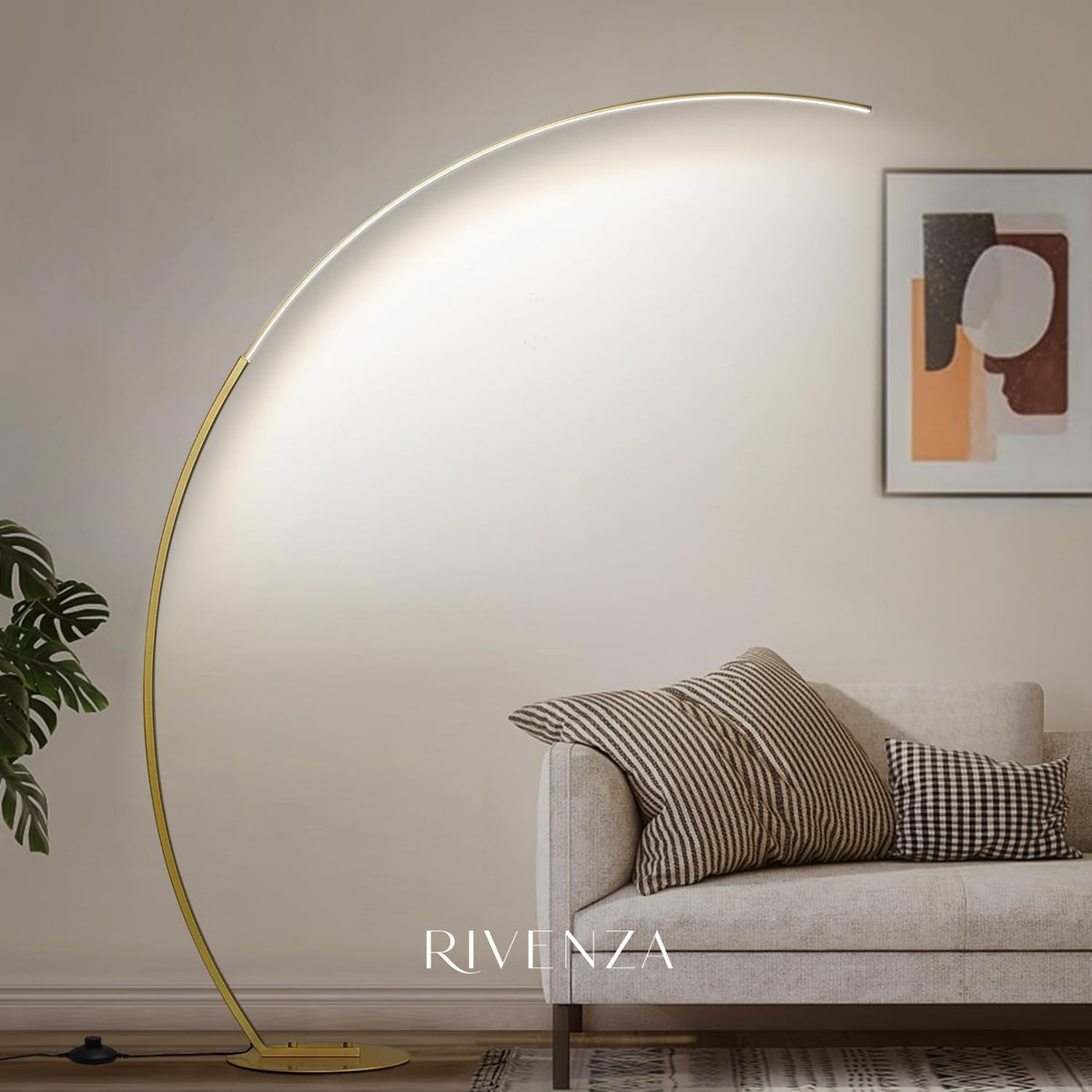 Lampara de Pie Curva Dorada Led Tricolor | RVZ-258