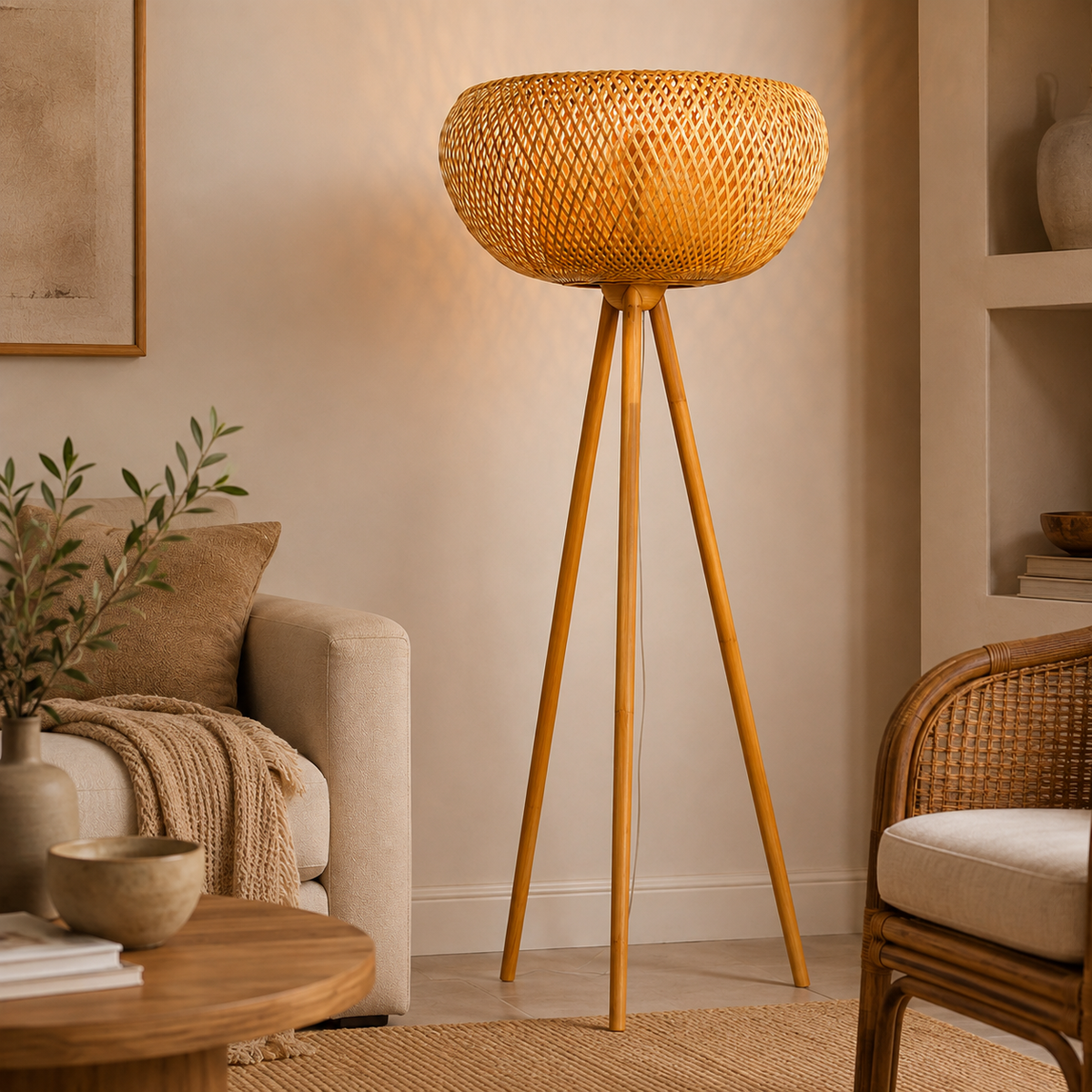 Lámpara de Pie de Bambu Trípode 120×40cm | RVZ-259