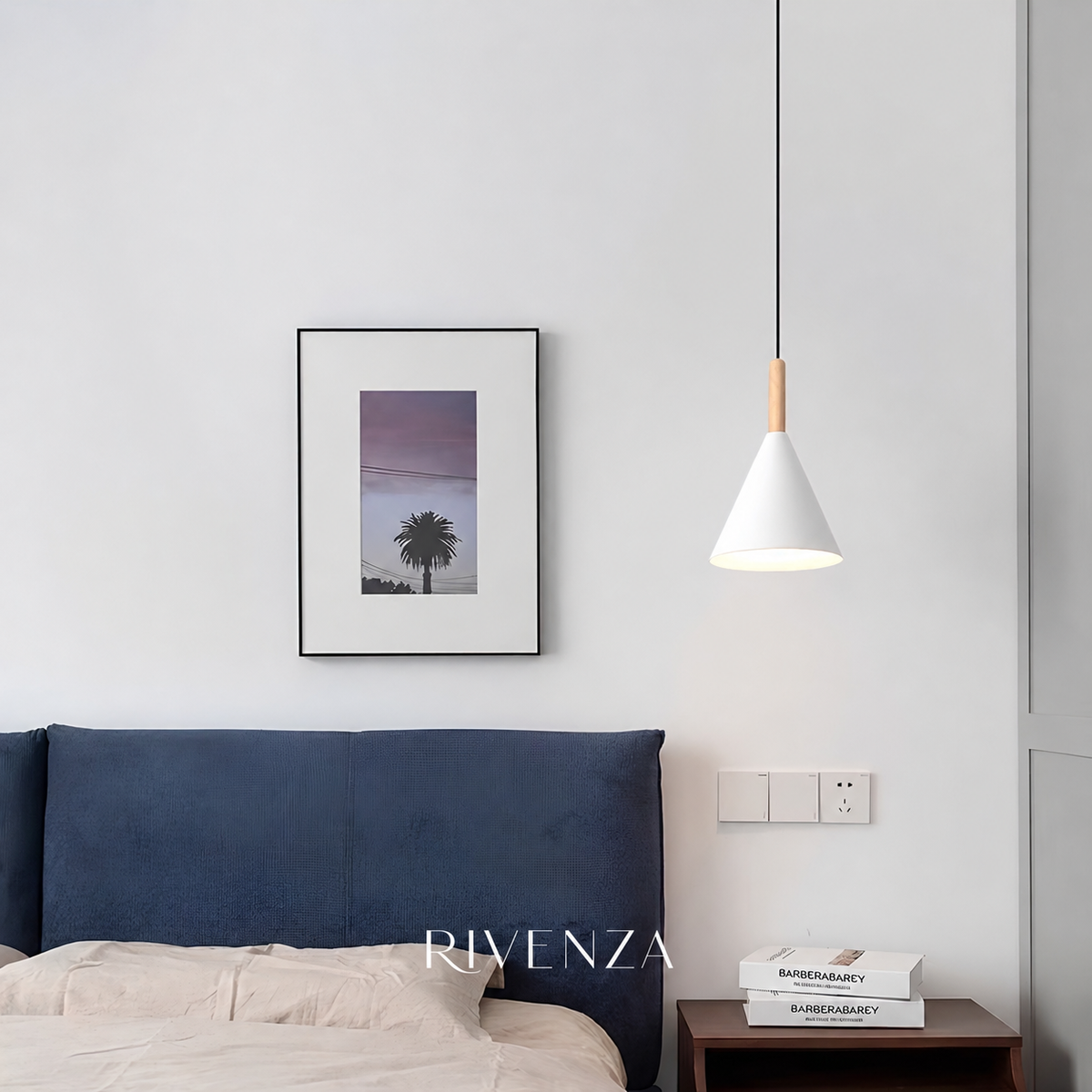 Colgante Blanco con Madera 16x28cm | RVZ-227