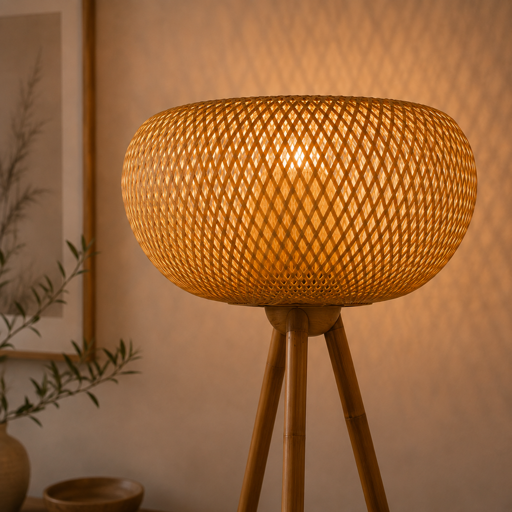 Lámpara de Pie de Bambu Trípode 120×40cm | RVZ-259