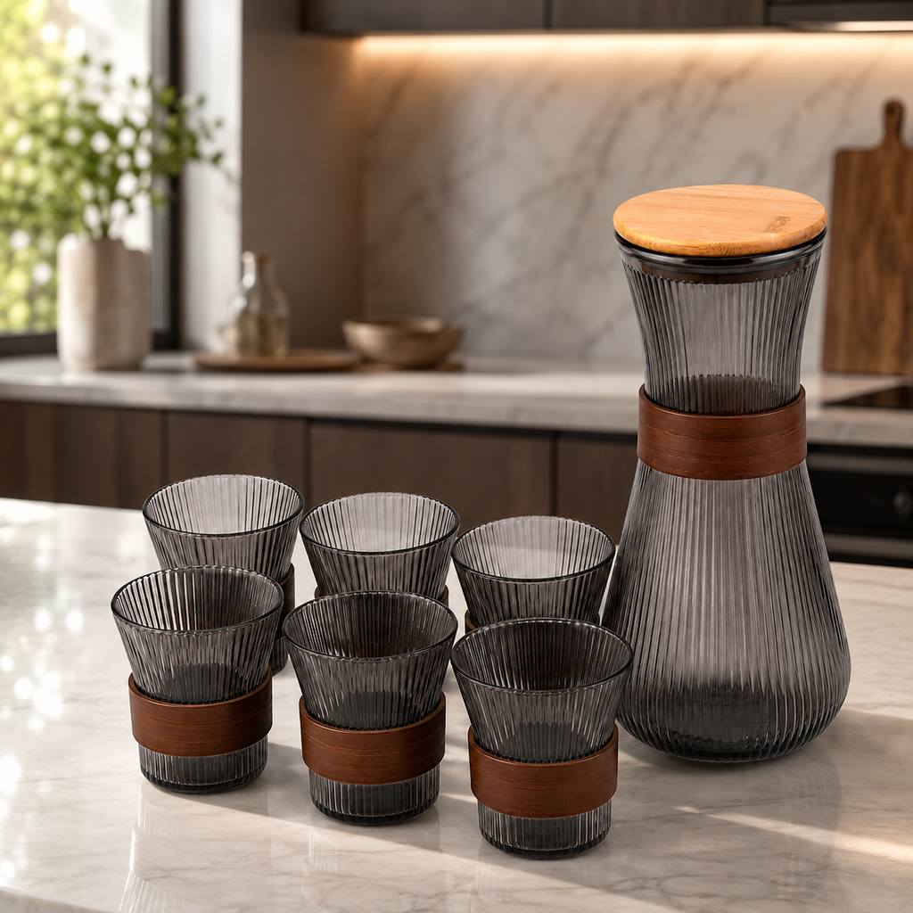 Set Jarra y 6 Vasos Gris Electroplateado | RVZ-140