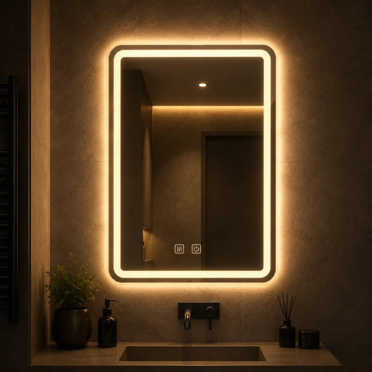 Espejo Led con Horario y Desempañador 80cm x 60cm | RVZ-71