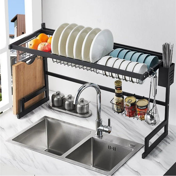 Escurridor Secaplatos Sobre Pileta 85cm Rack 2 Niveles Negro| RVZ-92