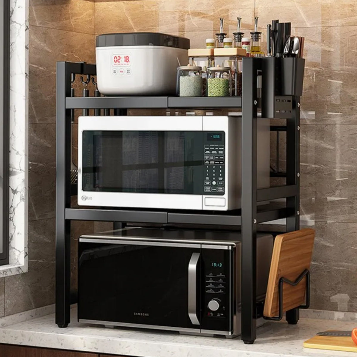 Soporte Organizador Estante Microonadas Extensible 2Nivel 40-60cm | RVZ-113