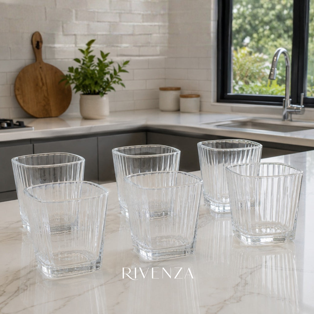Set 6 Vasos Cuadrados 220ml Transparente | RVZ-145
