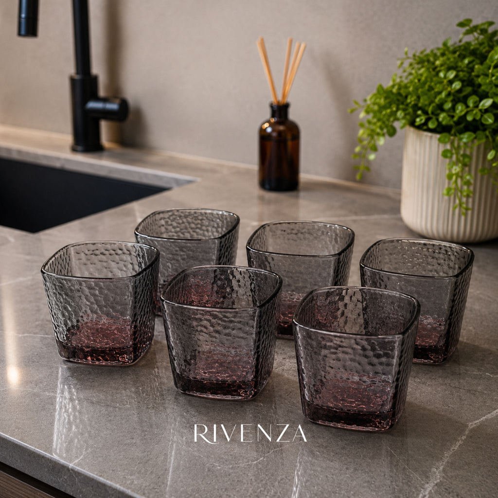 Set 6 Vasos Cuadrados 220ml Gris | RVZ-146