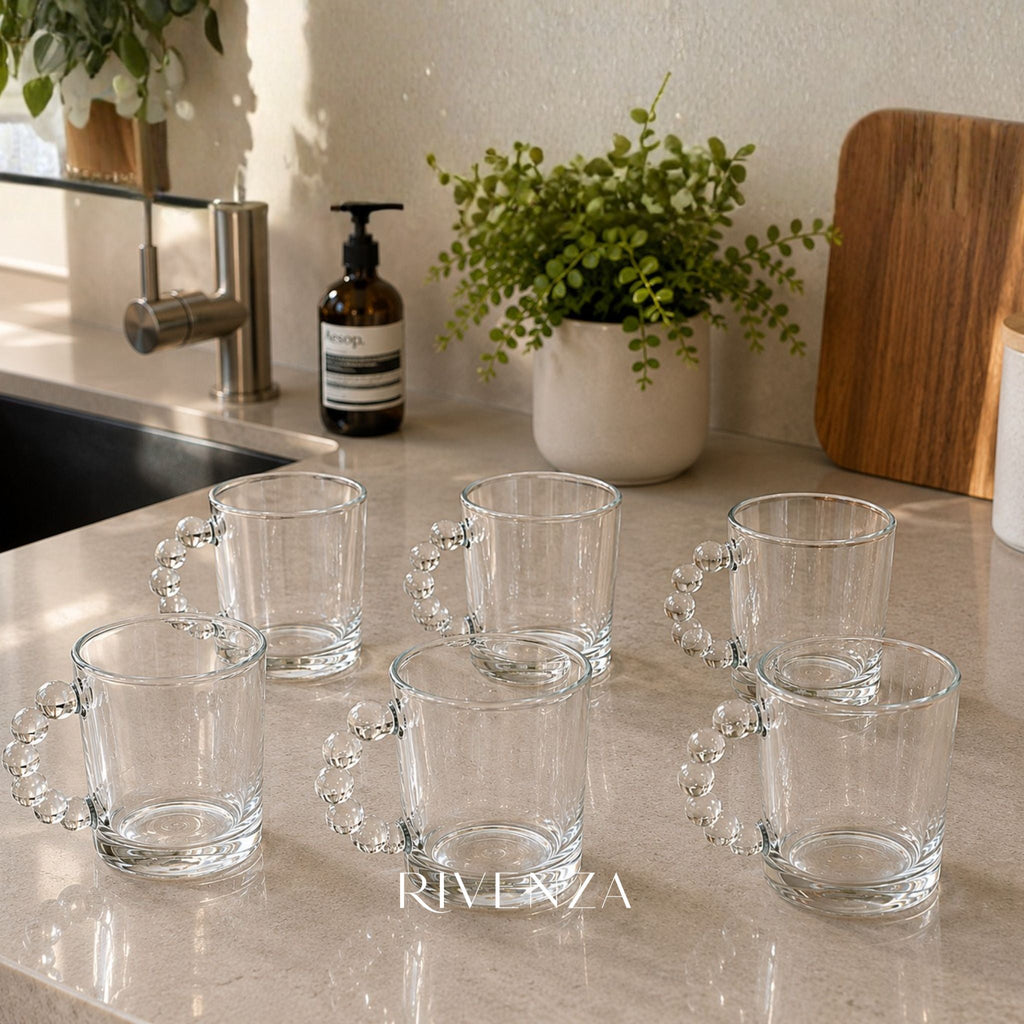Set 6 Tazas Perla Grandes Transparente | RVZ-149