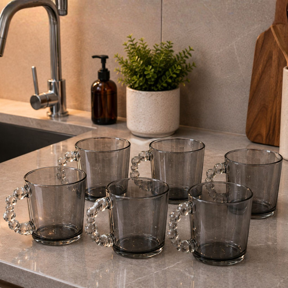 Set 6 Tazas Perla Grandes Gris | RVZ-150